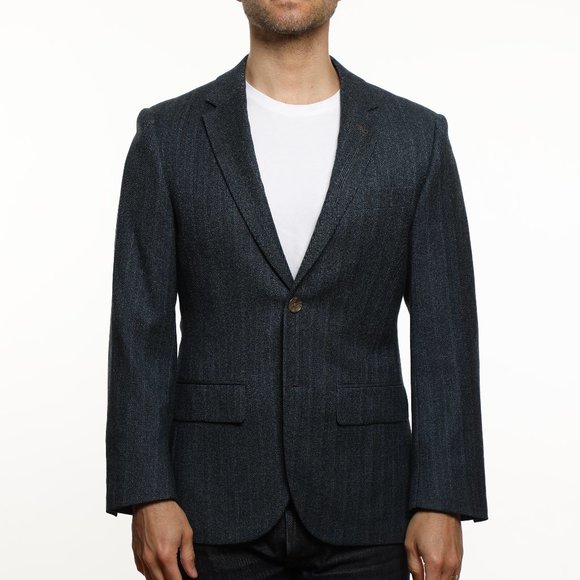 Indochino Navy Wool Herring Blazer 2-Button Made To Measure 36-in Chest Short - Picture 1 of 4
